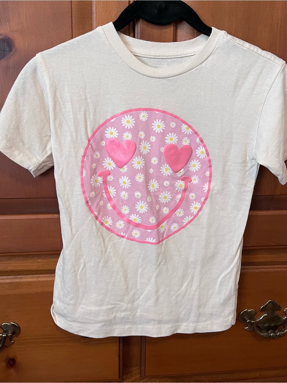 Freeze White Tee with Pink Daisy Smiley